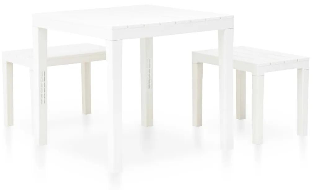 Tavolo da giardino con 2 panche in plastica bianco