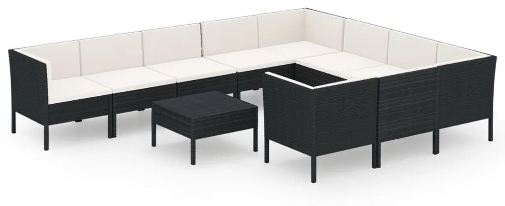 Set divani da giardino 11 pz con cuscini in polyrattan nero