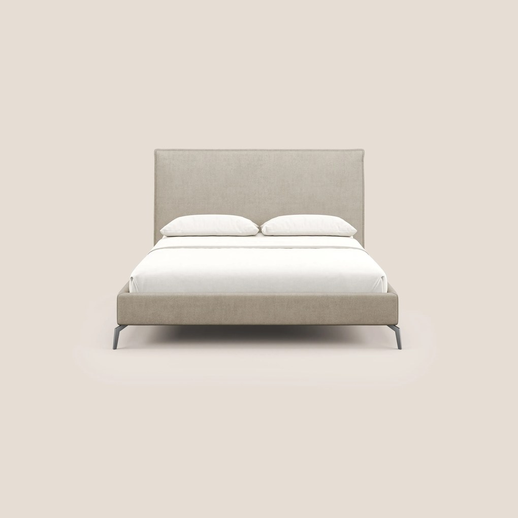 Iris letto imbottito con piedini neri sfoderabile in tessuto impermeabile T02 beige