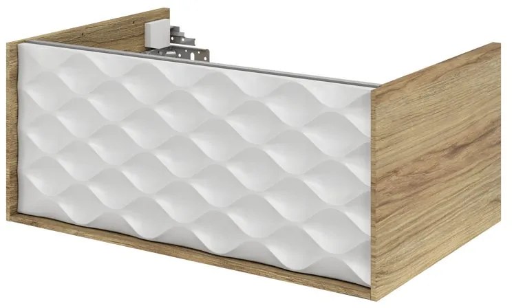 Mobile da bagno sotto lavabo SENSEA Neo Frame noce e bianco laccato lucido L 75 x H 32 x P 48 cm 1 cassetto, lavabo non incluso