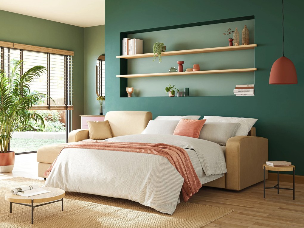 Lebron Divano letto angolare con penisola in velluto morbido T01 beige