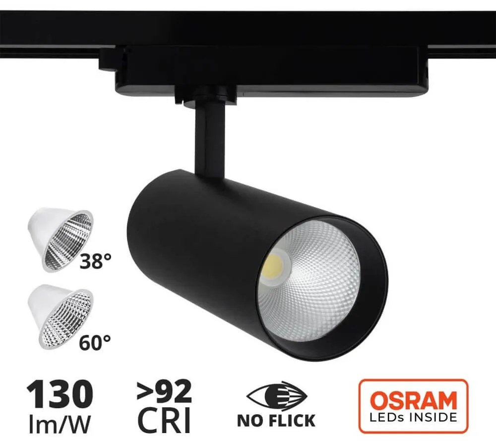 Faro LED 30W, Monofase, 38°/60°, 130lm/W, CRI92, no Flickering Colore  Bianco Caldo 2.700K