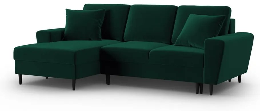 Divano angolare verde allungabile e con contenitore (con penisola a sinistra/con chaise lounge) con rivestimento in velluto Kyoto – Cosmopolitan Design