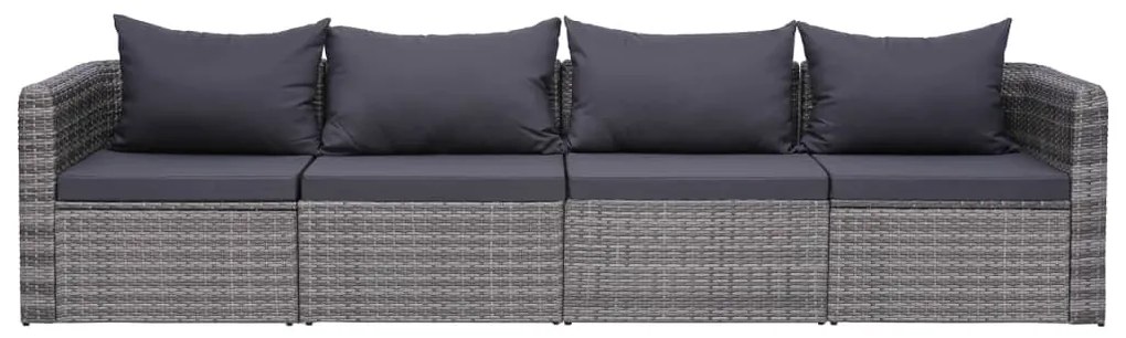 Set Divani da Giardino 4 pz con Cuscini Grigio in Polyrattan