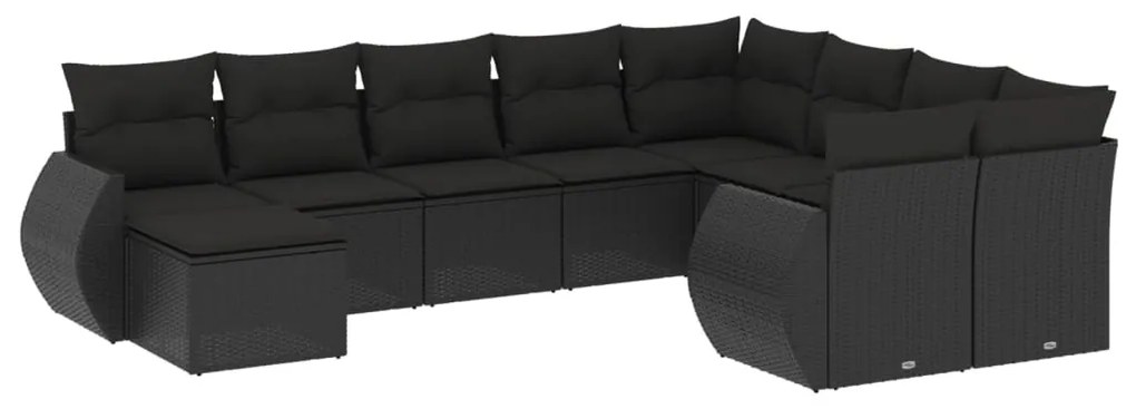 Set divani da giardino 10pz con cuscini in polyrattan nero