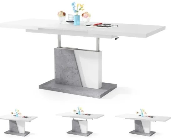 Tavolino pieghevole da caffè/pranzo con piano sollevabile NINO bianco/grigio calcestruzzo