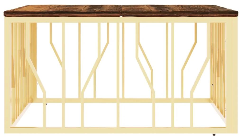 Tavolino salotto oro in acciaio e legno massello di recupero