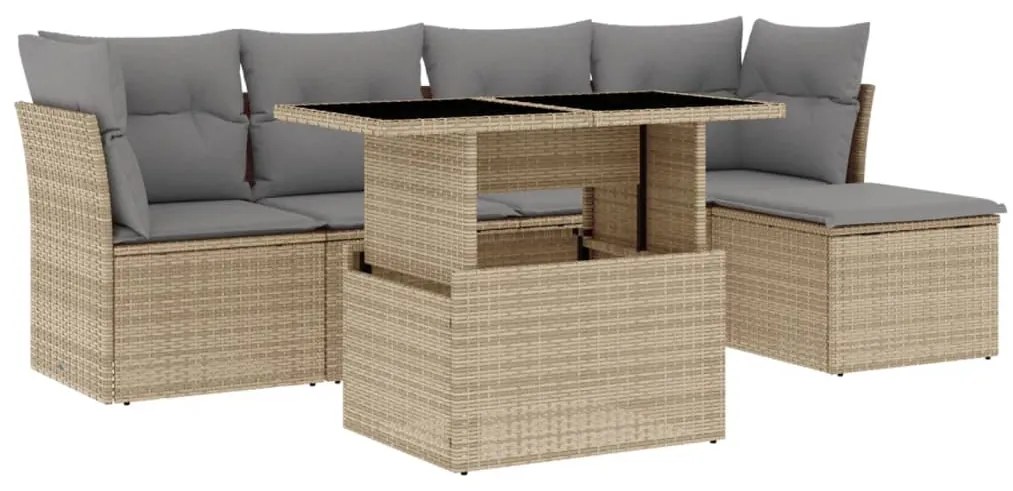 Set divano da giardino 6 pz con cuscini beige in polyrattan