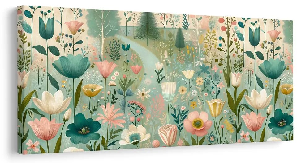 Quadro su tela – Fiori primaverili sul sentiero del bosco