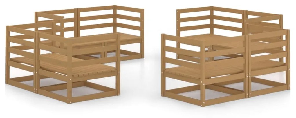 Set Divani da Giardino 8 pz Miele in Legno Massello di Pino