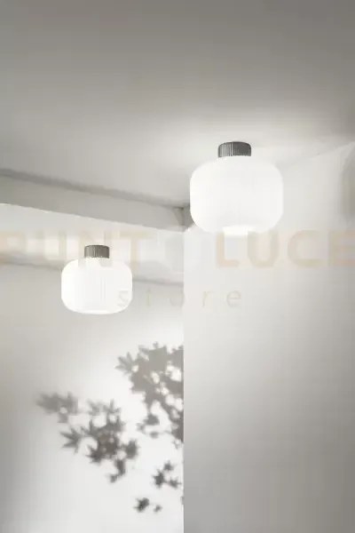 Lucerna plafoniera ceramica e metallo bianco satinato + grigio scur...
