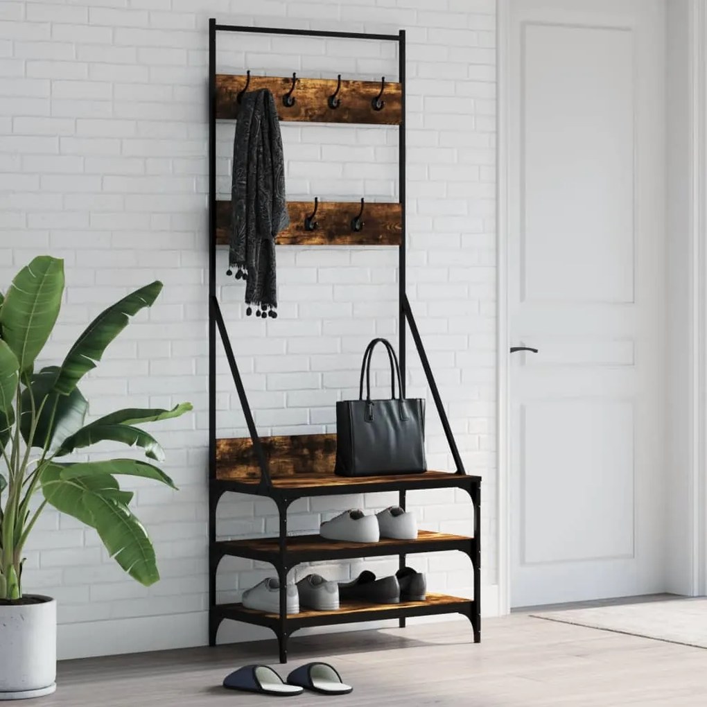 Appendiabiti Con Porta Scarpe Rovere Fumo 70x40x184 Cm /