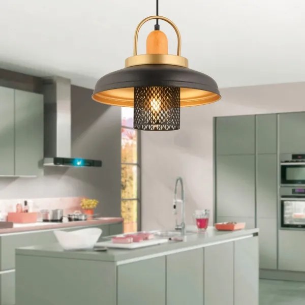 Lampadario a sospensione con cavo MONZA 1xE27/40W/230V Ø 32 cm nero/oro