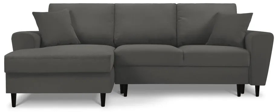 Divano letto angolare in velluto a coste grigio scuro, angolo sinistro Moghan - Micadoni Home