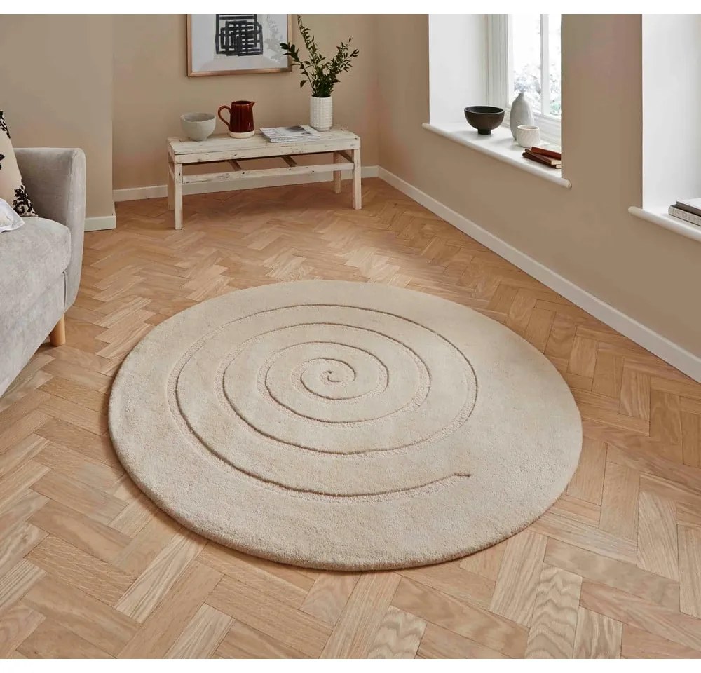 Tappeto in lana bianco crema , ⌀ 180 cm Spiral - Think Rugs