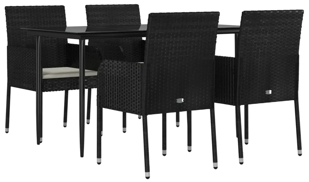 Set da pranzo da giardino 5 pz nero con cuscini in polyrattan