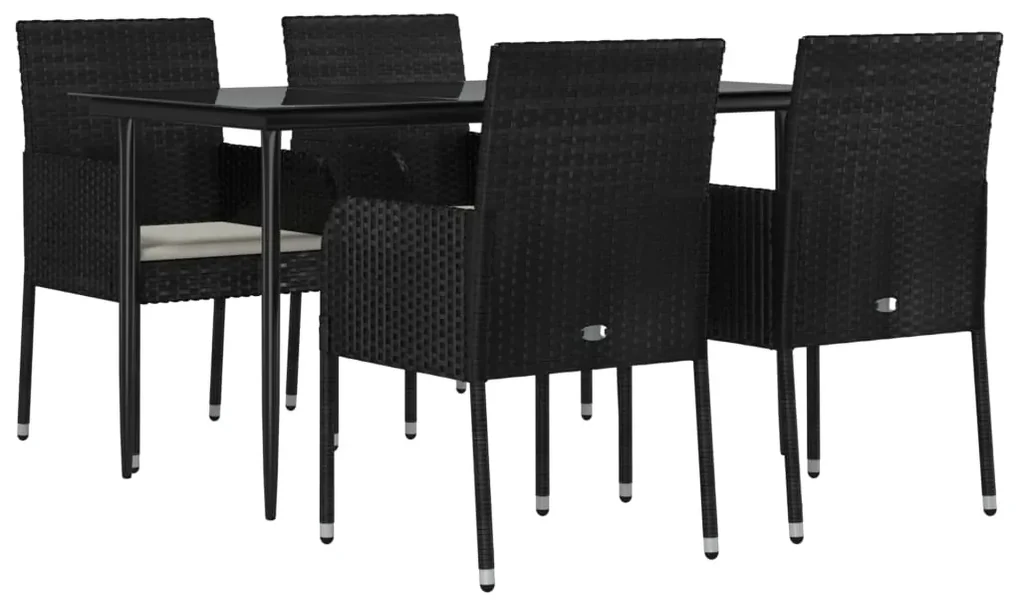 Set da pranzo da giardino 5 pz nero con cuscini in polyrattan