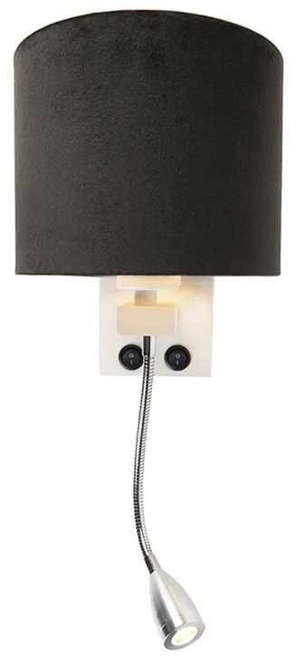 Lampada da parete moderna bianca con paralume in velluto nero - Brescia