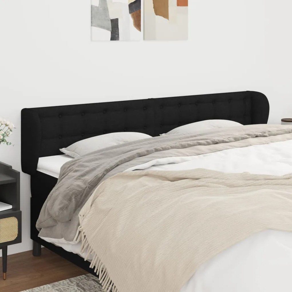 Testiera Ad Orecchio Nera 203x23x78/88 Cm İn Tessuto /