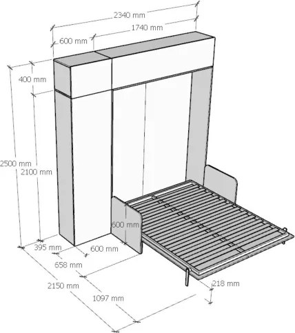 Letto a scomparsa matrimoniale 160 cm con mobili Noce KENTARO SOFŔ