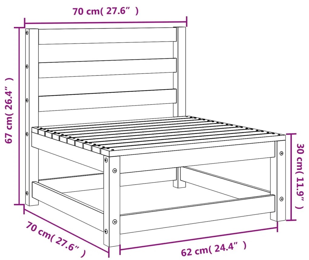 Divani Senza Braccioli Giardino 3pz Marrone Cera 70x70x67 Pino