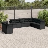 Set Divani da Giardino 10pz con Cuscini in Polyrattan Nero 3249694