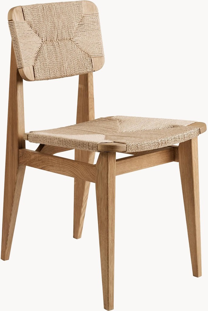 Sedia in legno in legno di quercia con seduta intrecciata C-Chair
