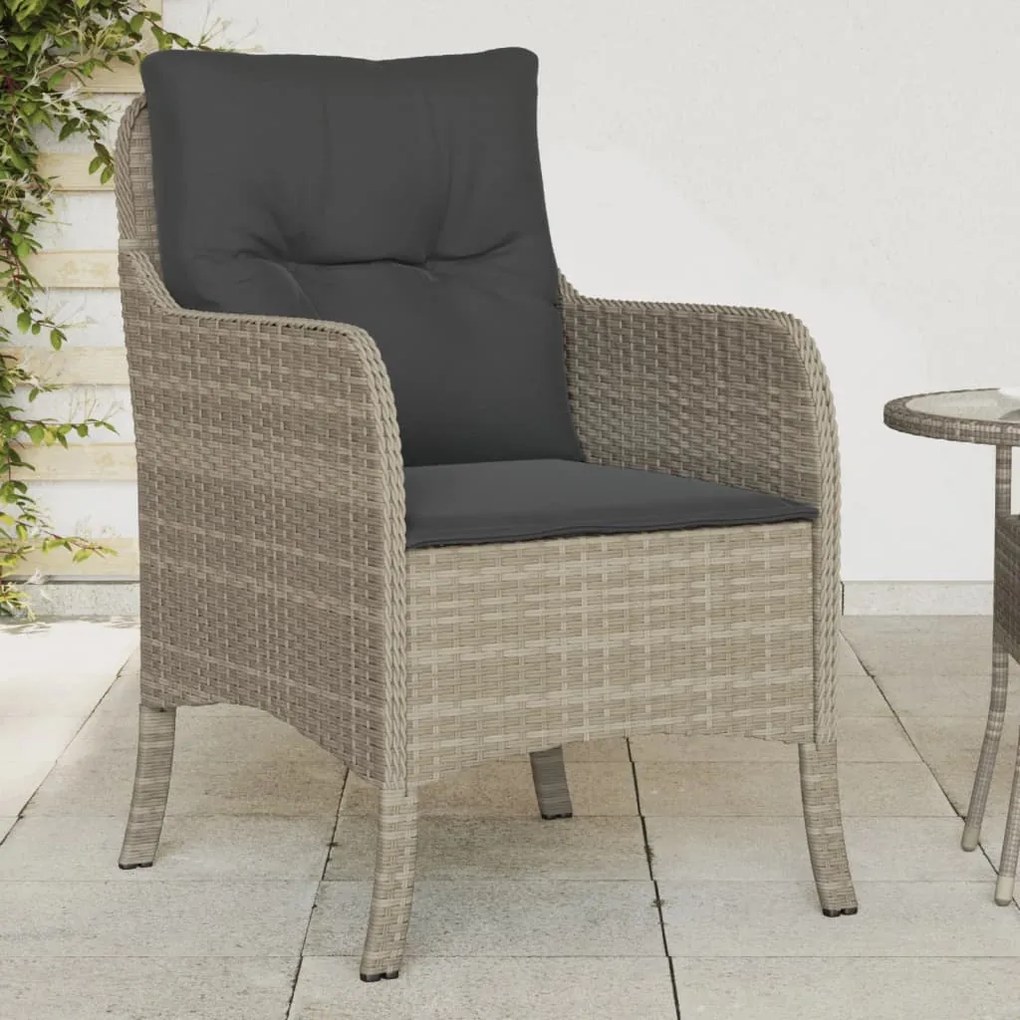 Sedie da giardino con cuscini 2 pz grigio chiaro in polyrattan