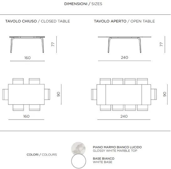 Tavolo in pietra effetto marmo Bianco allungabile a 240 cm FELIX