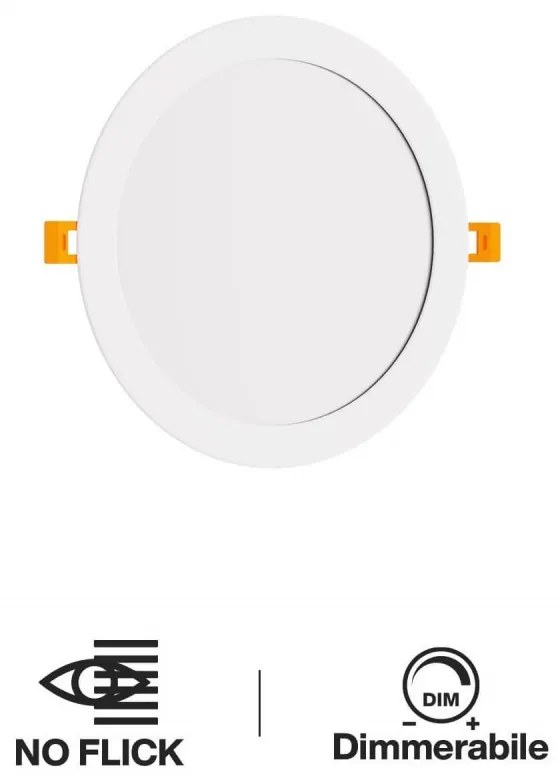 Pannello LED Rotondo 20W, 2.000lm, no Flickering, Foro Ø203-210mm, Dimmerabile Colore Bianco Caldo 3.000K