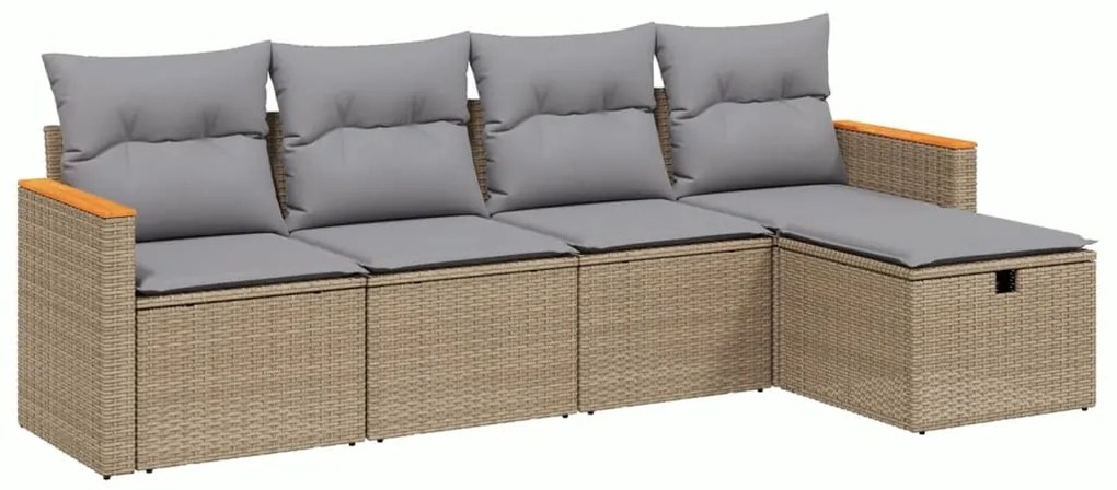 Set Divano da Giardino 5 pz con Cuscini Beige Misto Polyrattan