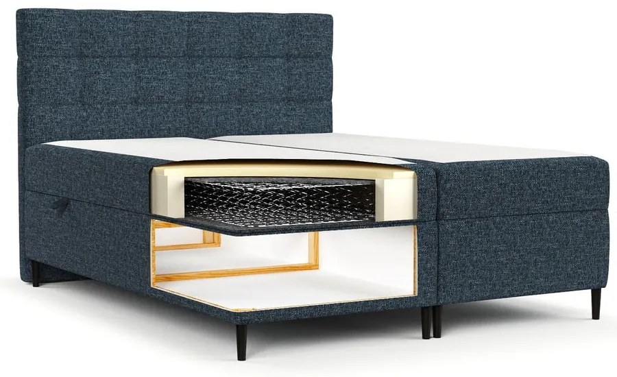 Letto boxspring blu scuro con contenitore 140x200 cm Urbaneo - Maison de Rêve