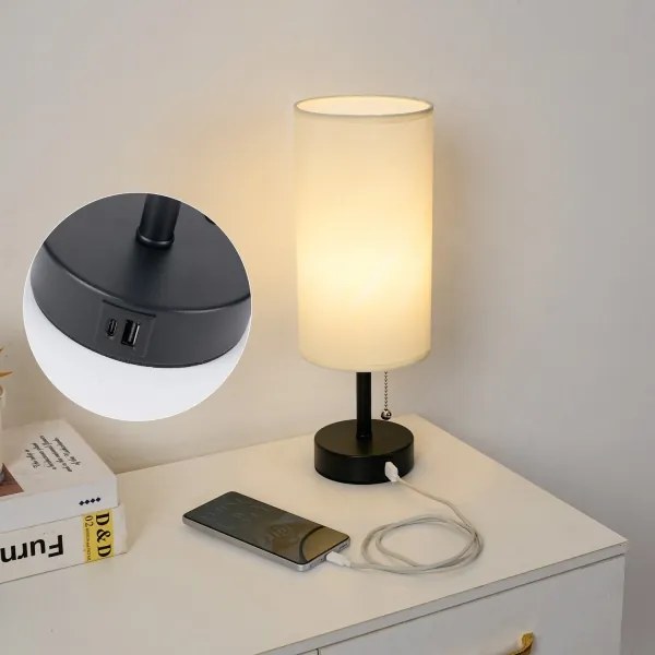 Brilagi - Lampada da tavolo con porta USB TABLON 1xE27/25W/230V nero/crema