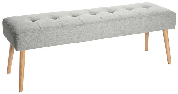 Panca scandinava lavorazione capitonné in tessuto effetto velluto testurizzato grigio chiaro e legno chiaro L130 cm GUESTA