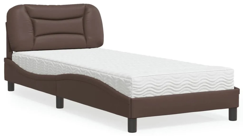 Letto con materasso marrone 90x190 cm in similpelle