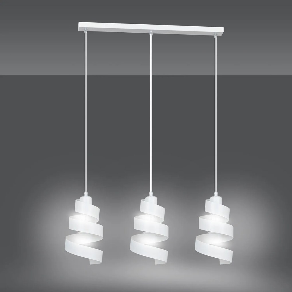 Lampadario Moderno 3 Luci Tristano In Acciaio Bianco Con Fasce A Spirale