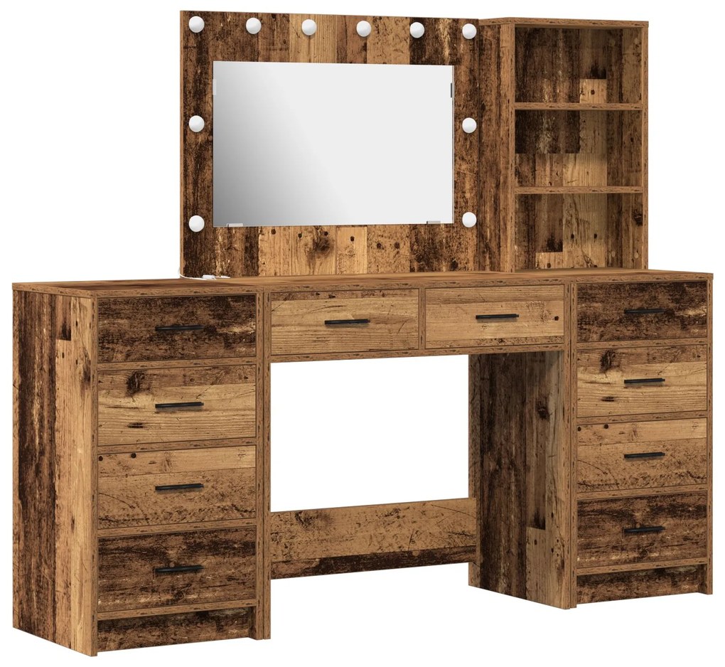 Set di 3 pezzi di tavolo da toeletta con led legno vecchio legno ingegnerizzato