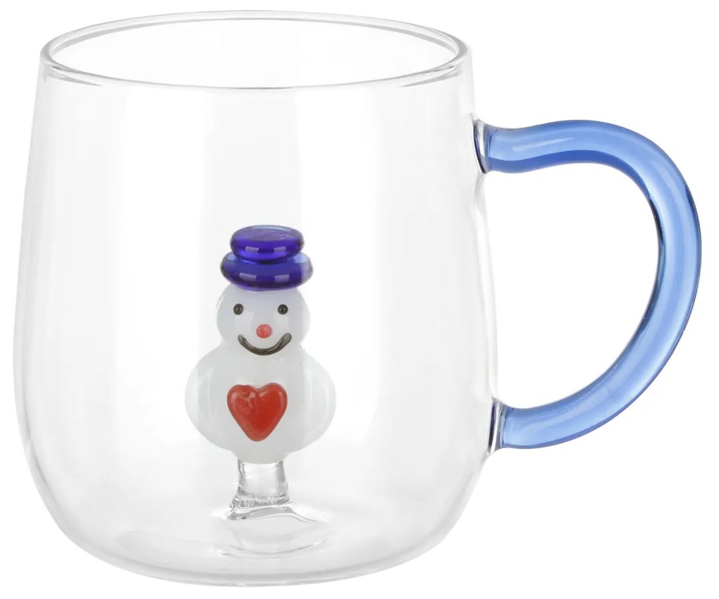 Tazza pupazzo neve blu 380 ml vetro borosilicato