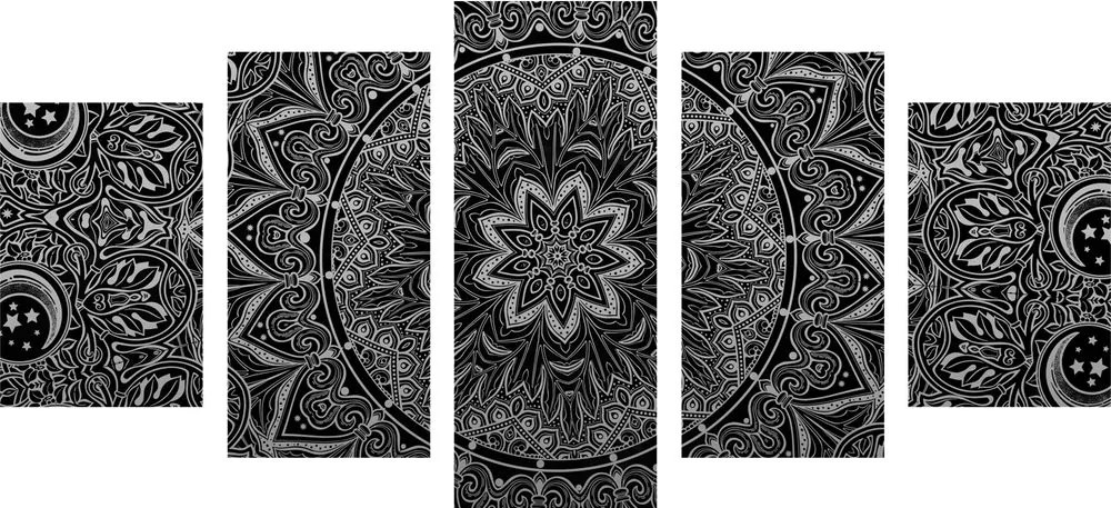 Quadri 5 pezzi – Mandala orientale in bianco e nero