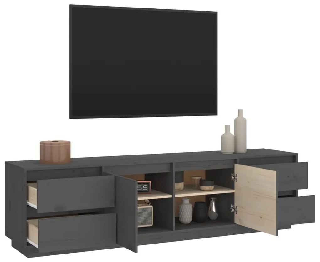 Mobile porta tv grigio 176x37x47,5 cm in legno massello di pino