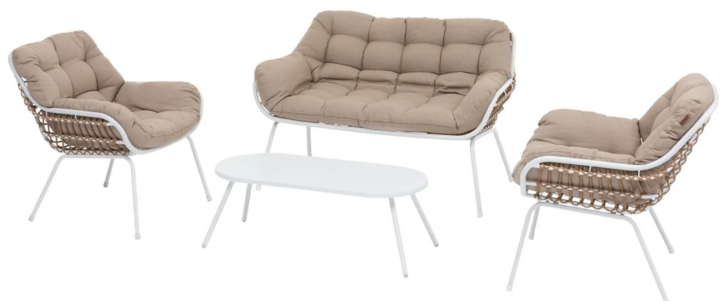 Salotto giardino divanetto, poltrone e tavolino beige Paopao