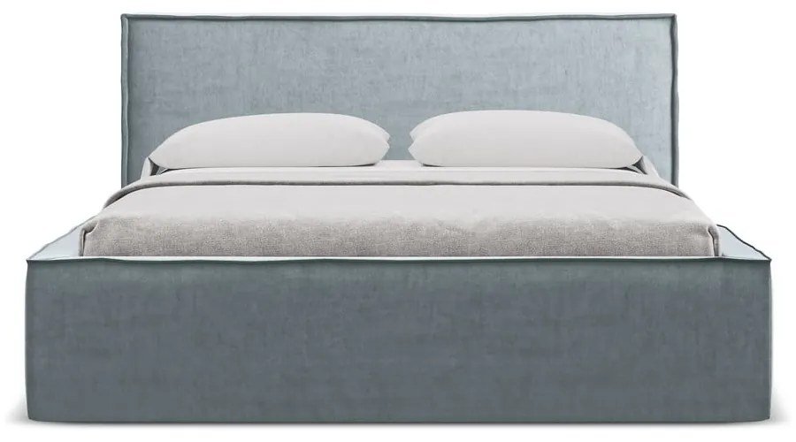 Letto matrimoniale imbottito blu chiaro con contenitore con griglia 160x200 cm Anani - Makamii