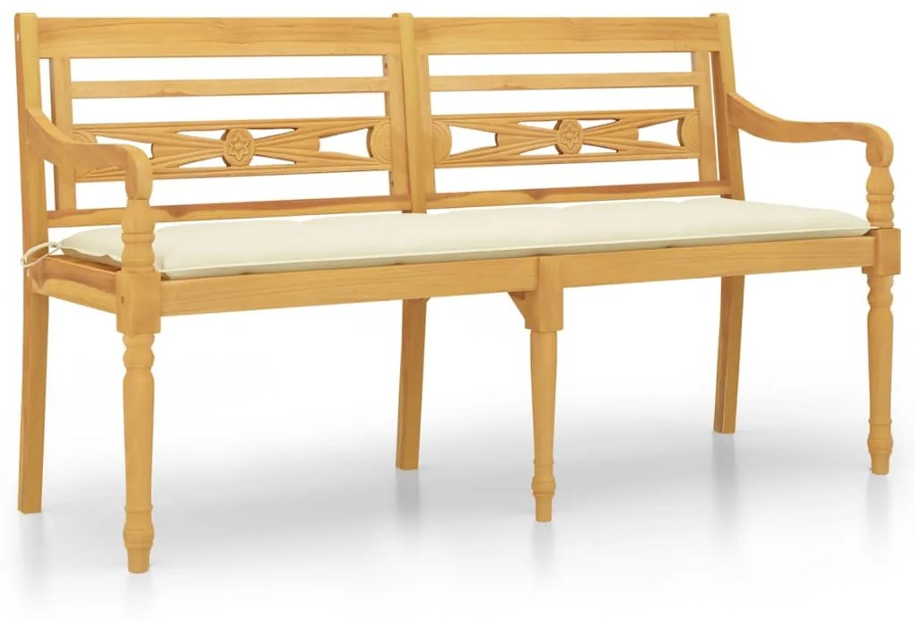 Panchina Batavia con Cuscino Crema 150 cm Legno Massello Teak