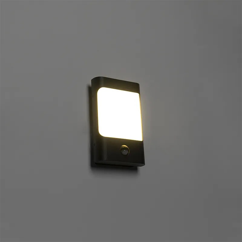 Applique da parete nera con LED IP44 con sensore di movimento - Khuvan