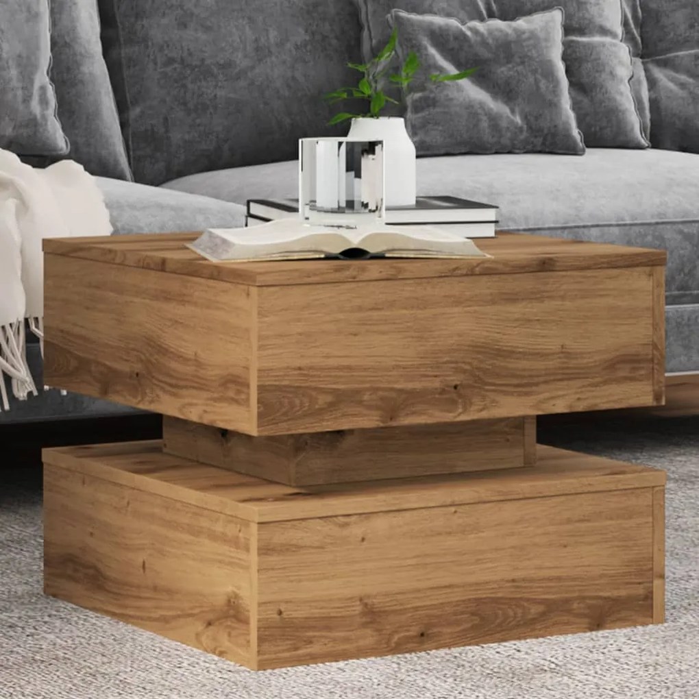 Tavolino Da Salotto Con Luci Led Rovere Artigianale 50x50x40 Cm /