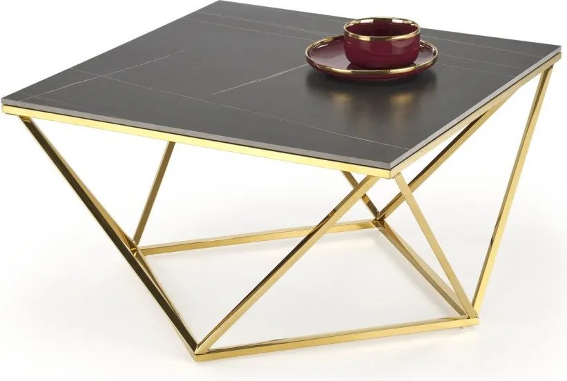 Tavolino da caffè Felicia effetto marmo nero/oro - L80 cm