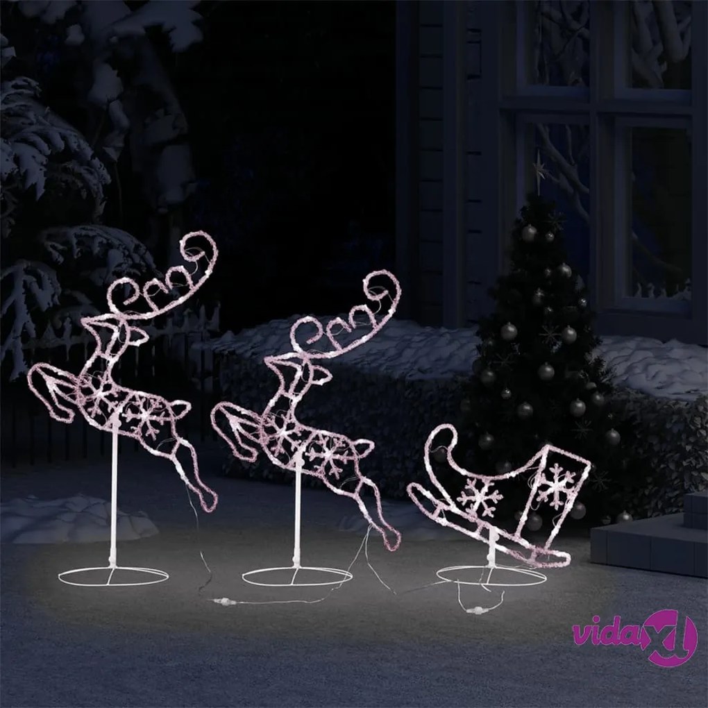 vidaXL Decorazione Slitta Renne in Acrilico 260x21x87cm Bianco Caldo