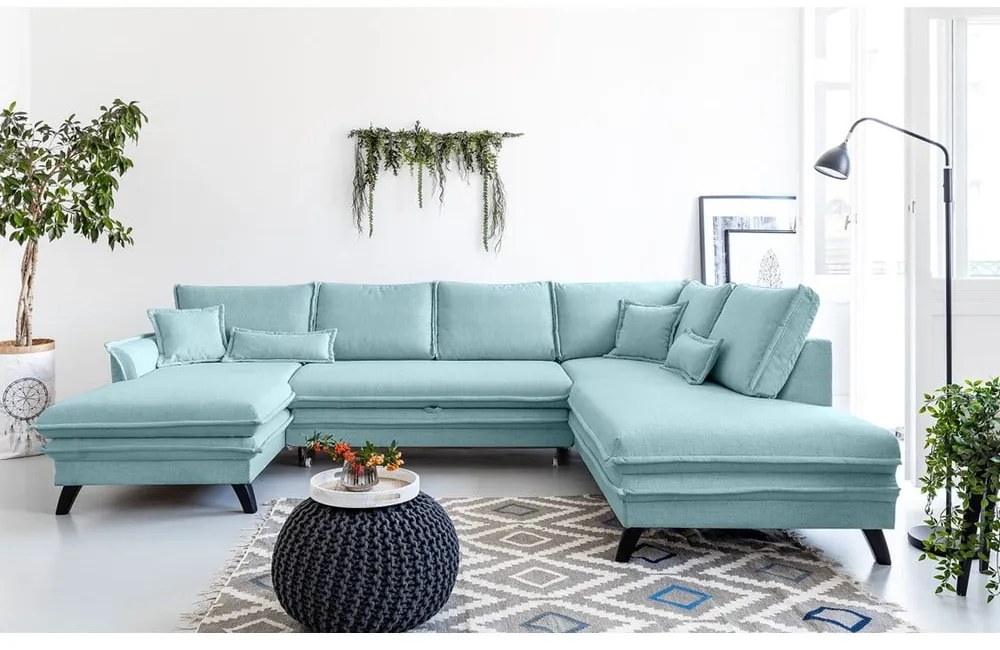 Divano letto a U azzurro, angolo destro Charming Charlie - Miuform