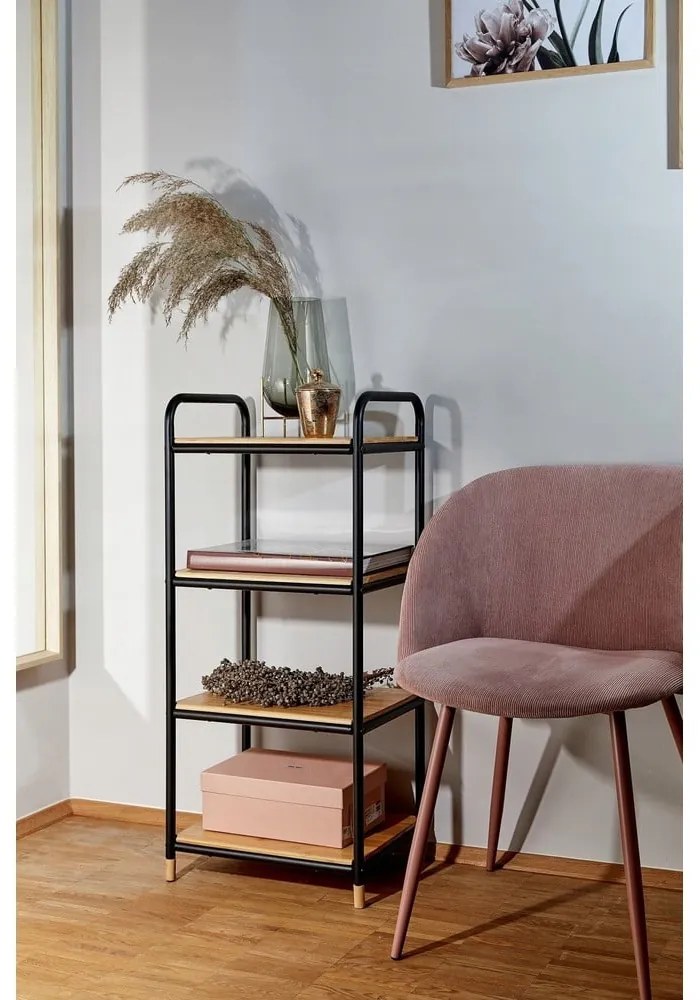 Scaffale da bagno nero in metallo con 4 ripiani in bambù 42x94,5 cm Loft - Wenko