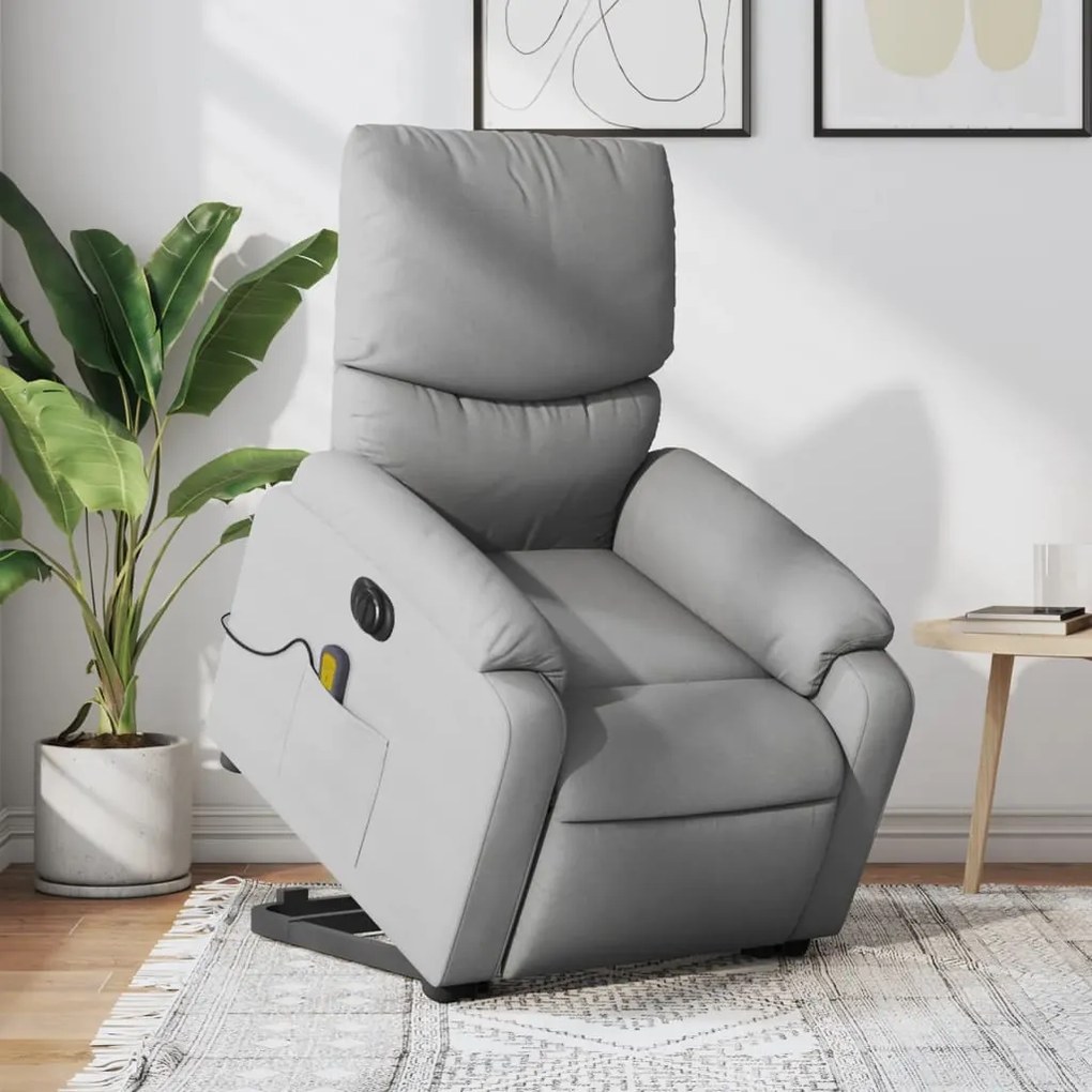Poltrona Alzapersona Massaggi Elettrica Grigio Chiaro Tessuto /